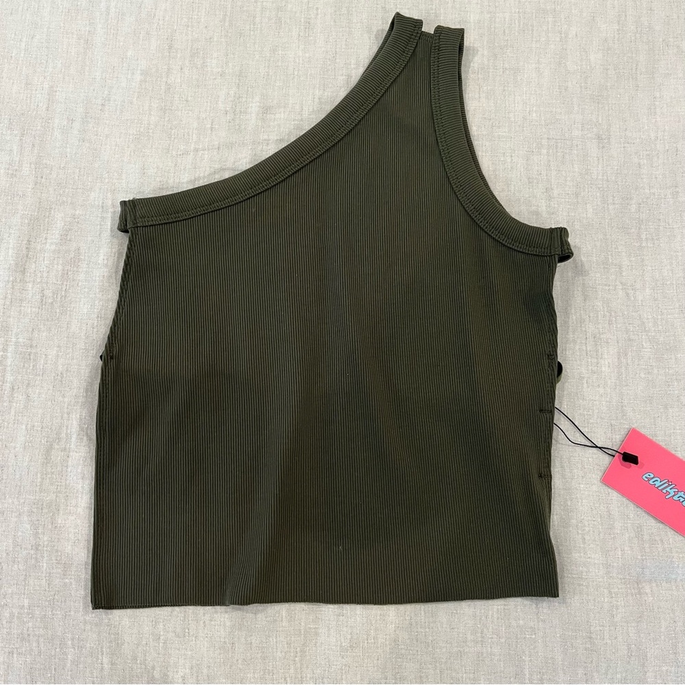 Edikted Olive Green One-Shoulder Crop Top
